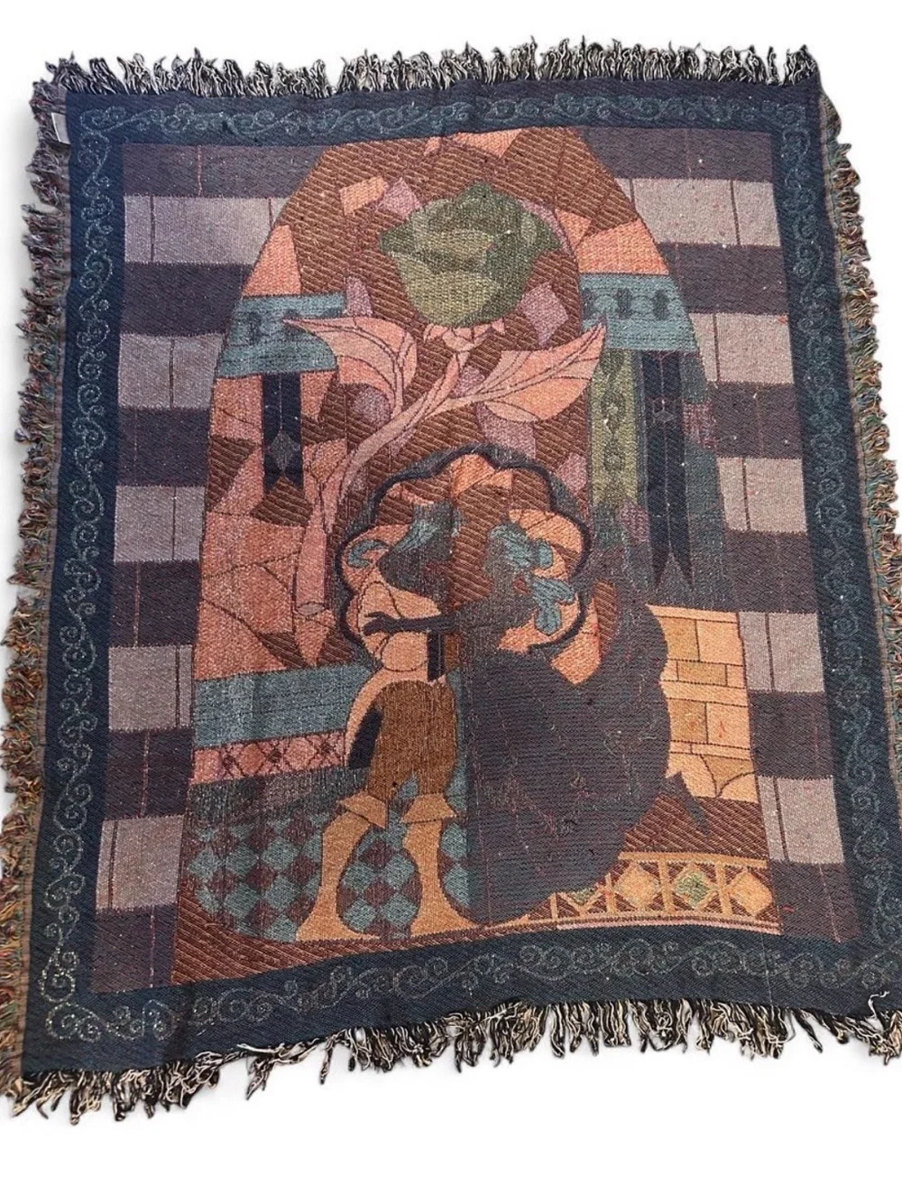 Decorative Beauty and the Beast Tapestry throw blanket - Yellow & Blue